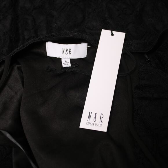 NSR Black Lace Twist Front Cut Out Midi Dress Sleeveless Evening Size L Formal - Picture 7 of 11